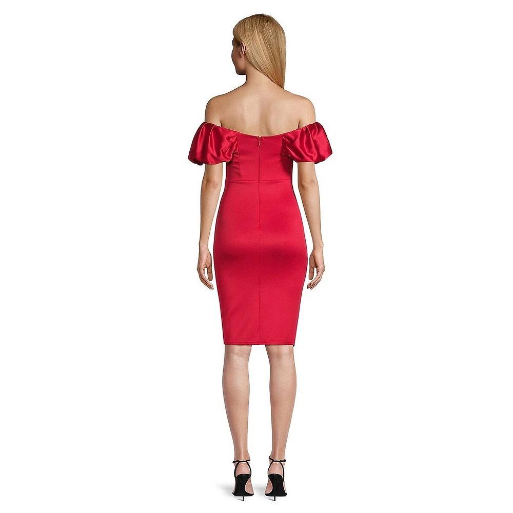 Robe fourreau à épaules dénudées en satin bulle