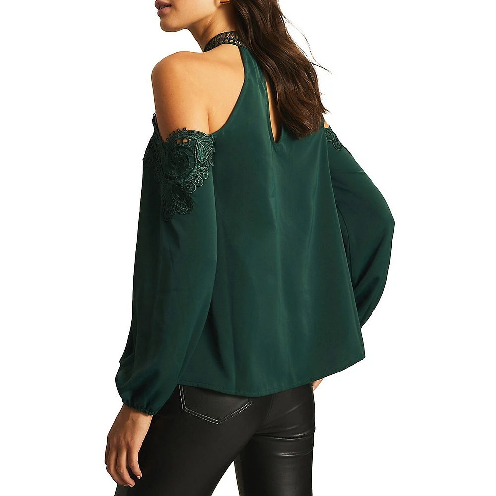 Lace-Trim Cold-Shoulder Blouse