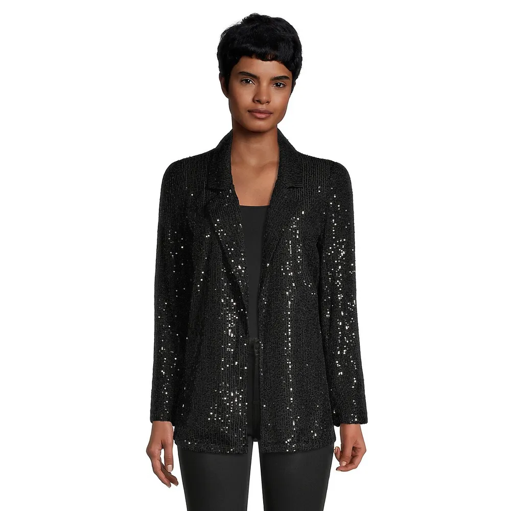 Open-Front Sequin Blazer