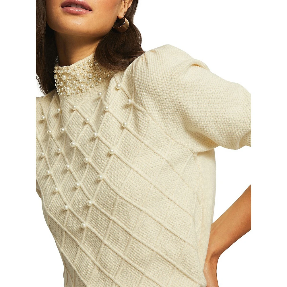 Faux-Pearl Textured-Knit Sweater