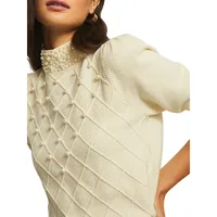 Faux-Pearl Textured-Knit Sweater