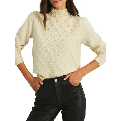 Faux-Pearl Textured-Knit Sweater