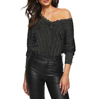 Off-The-Shoulder Metallic-Knit Sweater