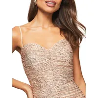 Ruched Sequin Evening Dress