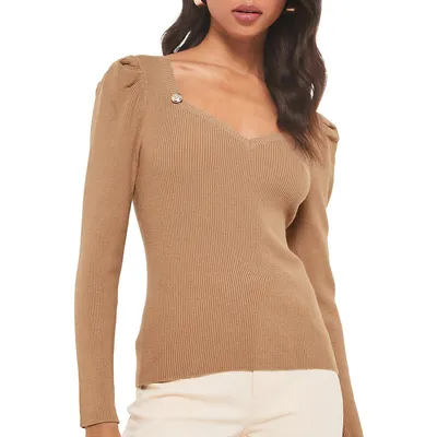 Puff-Sleeve Ribbed Top