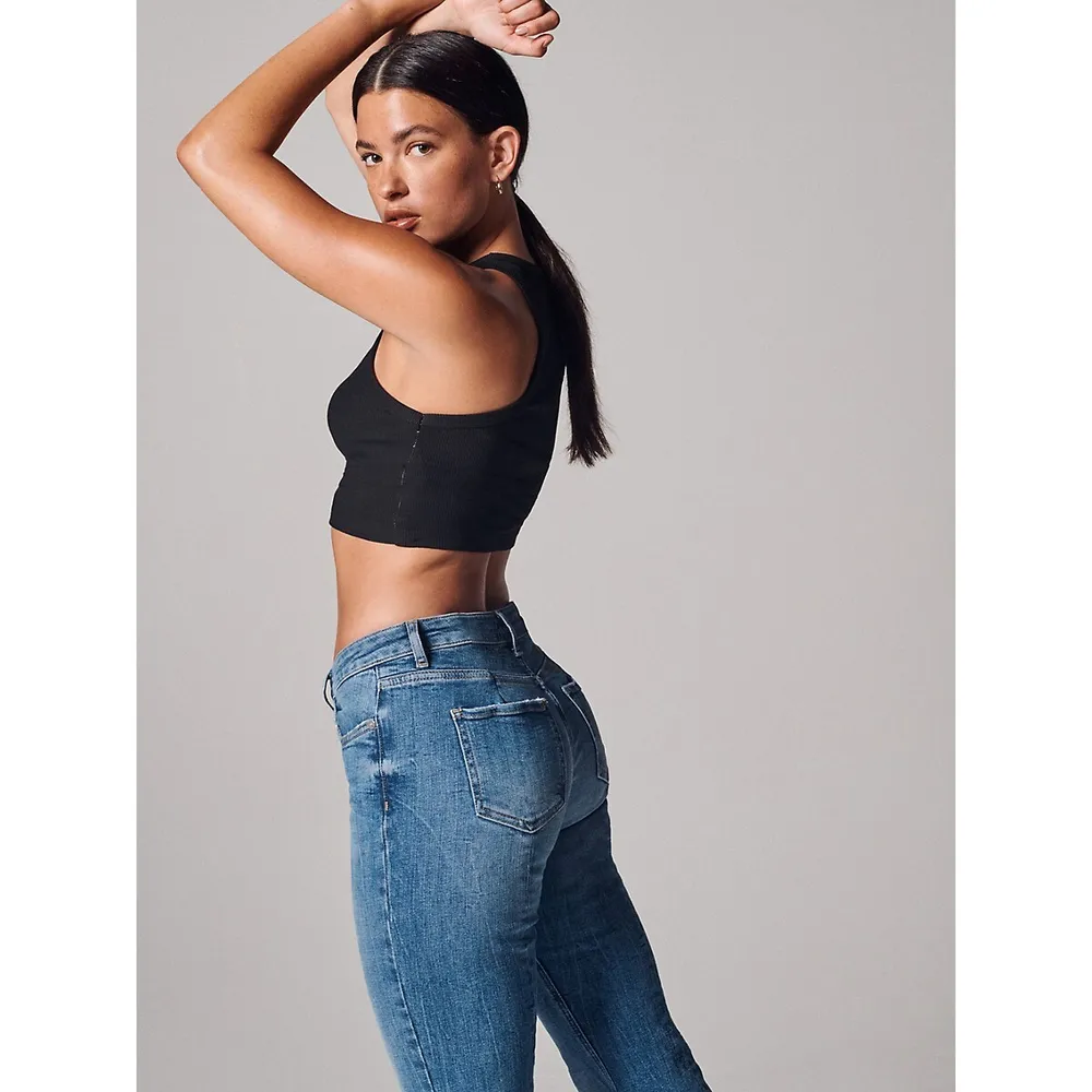 Low-Rise Back-Split Flare Jeans