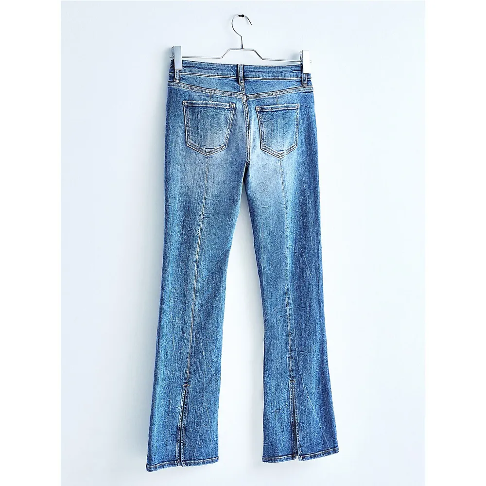 Low-Rise Back-Split Flare Jeans