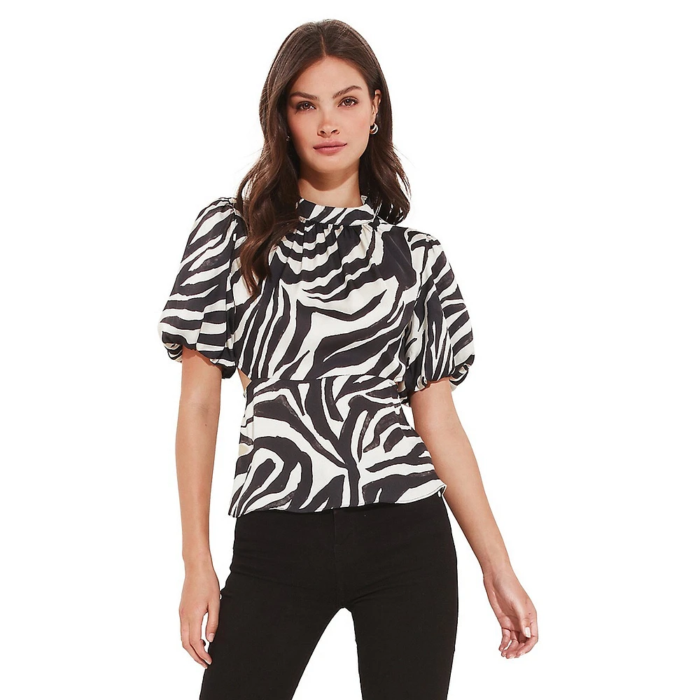 Cutout Zebra-Print Blouse