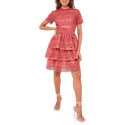 Tiered Geometric Lace Skater Dress