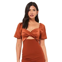 Satin & Knit Cutout Bodycon Dress