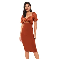 Satin & Knit Cutout Bodycon Dress