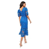 Openwork Lace V-Neck Midi Dress