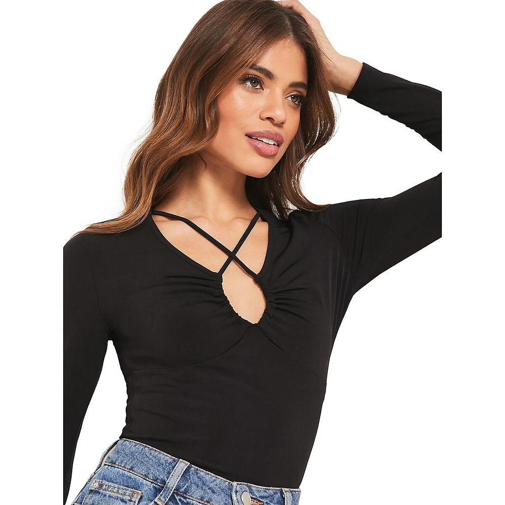 Crisscross V-Neck Fitted Top