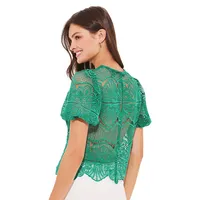 Puff-Sleeve Scalloped Lace Top