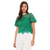 Puff-Sleeve Scalloped Lace Top