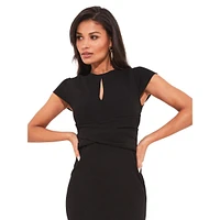 Gathered-Waist Keyhole Midi Sheath Dress