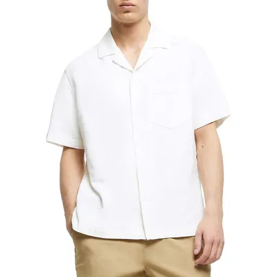 Cotton-Linen Crepe Camp Shirt