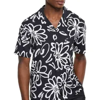 Floral Crinkle Club-Collar Resort Shirt