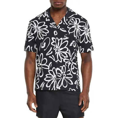 Floral Crinkle Club-Collar Resort Shirt