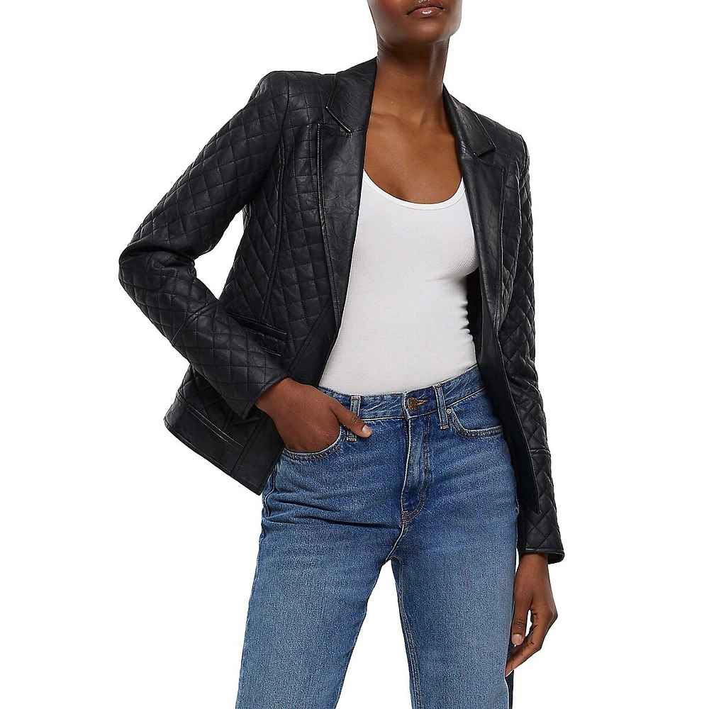 Quilted Faux Leather Blazer