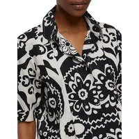 Linen-Cotton Boxy Floral Shirt