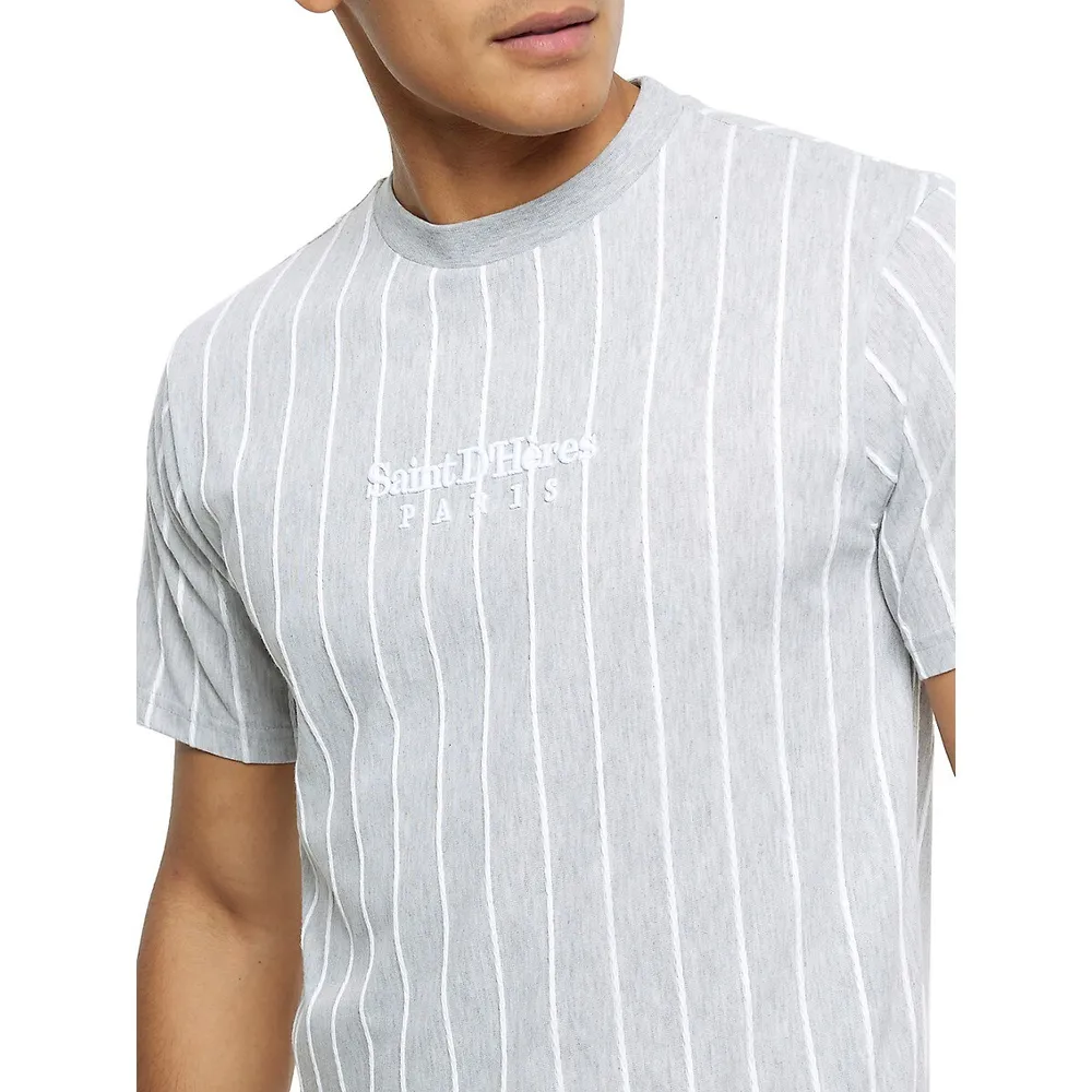 Slim-Fit Embroidered Pinstripe T-Shirt