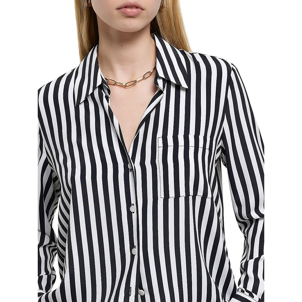 Oversized Striped Satin Shirt Dresses