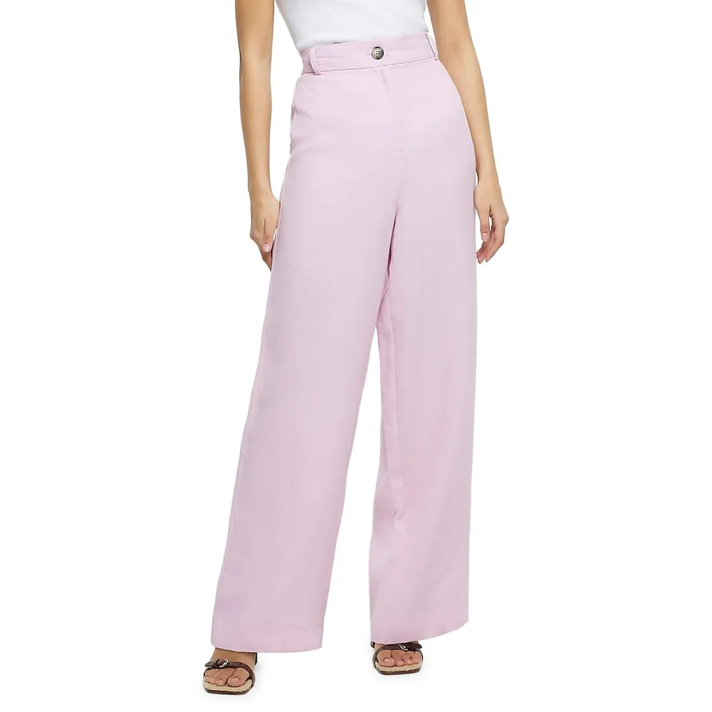 Zara Pants with fabric Covered Belt High Waisted Trousers in Pink