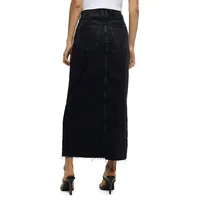 Raw-Hem Denim Midi Skirt