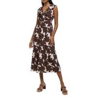 Printed Frill V-Neck Sleeveless Tea Dress