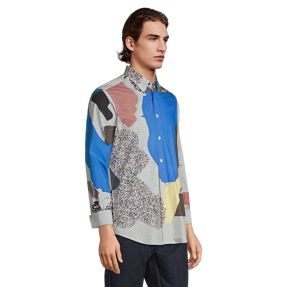 Slim-Fit Abstract-Pixel Print Shirt