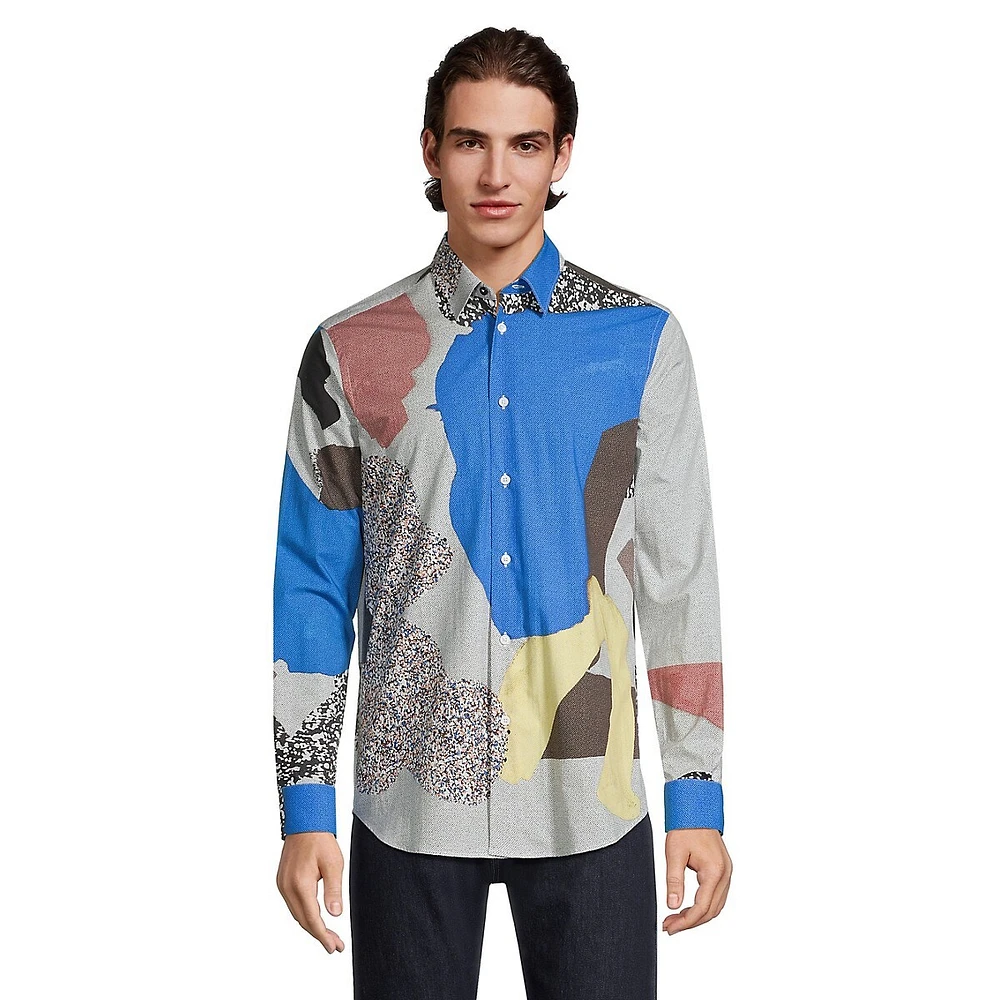 Slim-Fit Abstract-Pixel Print Shirt