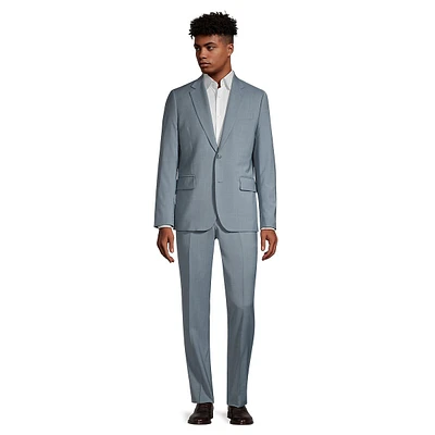 Tailored-Fit Sharkskin Wool 2-Button Suit