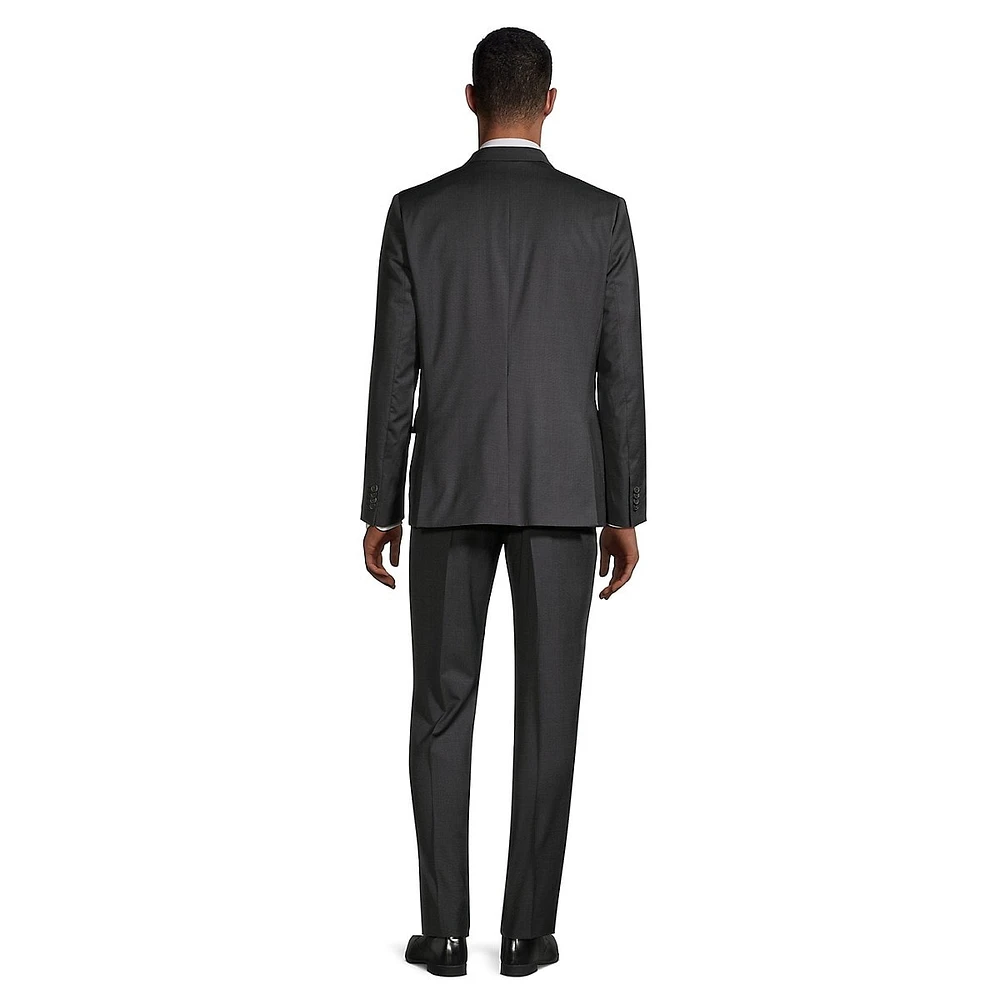 Tailored-Fit Sharkskin Wool 2-Button Suit