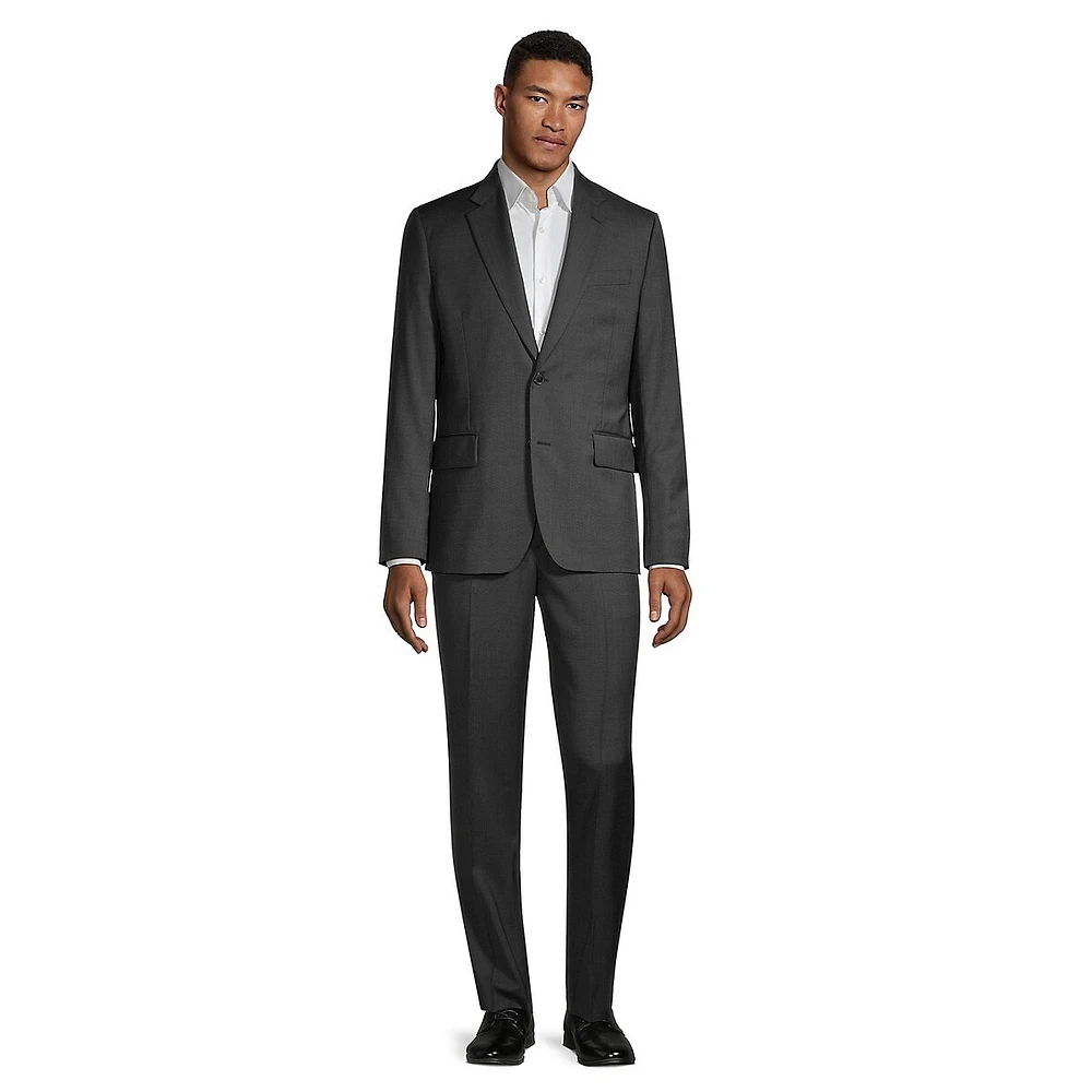 Tailored-Fit Sharkskin Wool 2-Button Suit