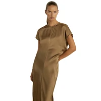 Robe longue en satin à manches courtes Kora