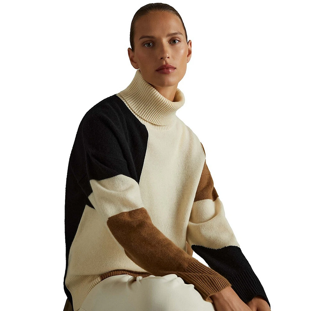 Ezra Wool-Cashmere Colourblock Turtleneck Sweater