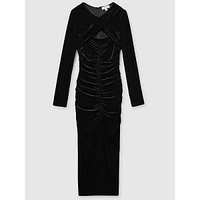 Sia Ruched Velvet Twist-Front Midi Dress