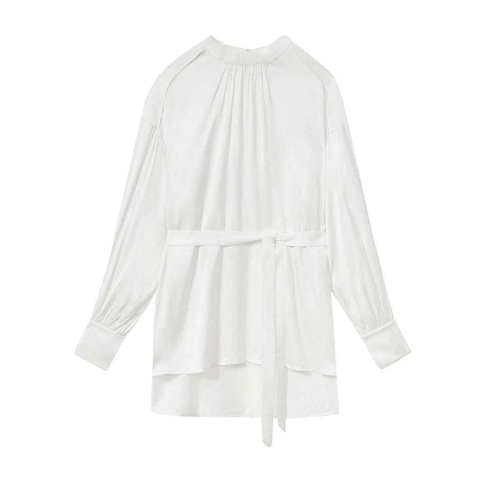 Lina High-Neck Belted Blouse