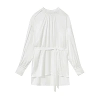 Lina High-Neck Belted Blouse