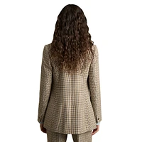 Vida Double-Breasted Houndstooth Check Wool Blazer