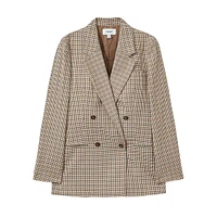 Vida Double-Breasted Houndstooth Check Wool Blazer