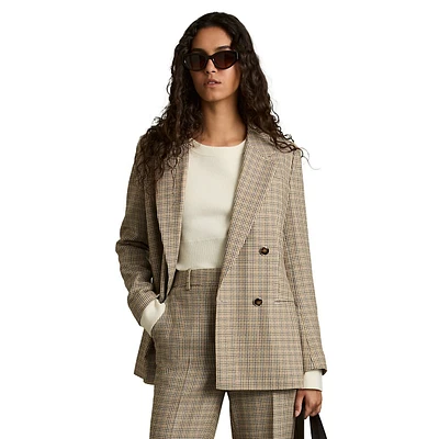 Vida Double-Breasted Houndstooth Check Wool Blazer