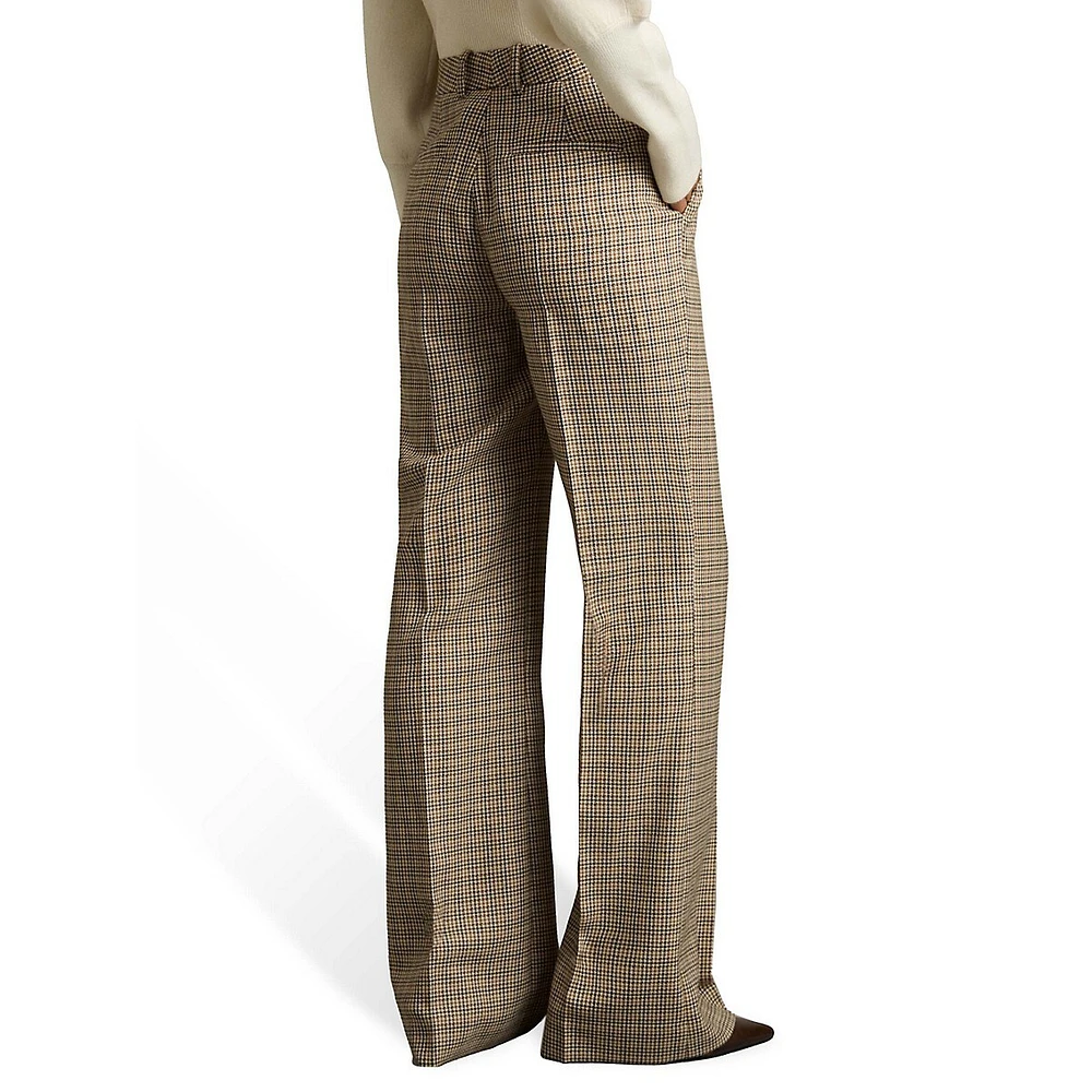 Vida Wide-Leg Houndstooth Check Wool Dress Pants