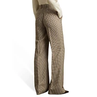 Vida Wide-Leg Houndstooth Check Wool Dress Pants