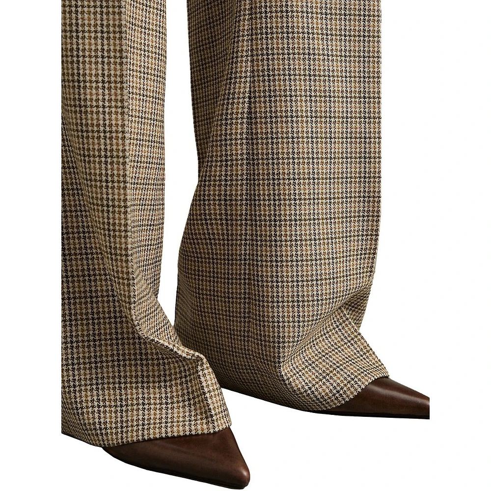 Vida Wide-Leg Houndstooth Check Wool Dress Pants