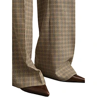 Vida Wide-Leg Houndstooth Check Wool Dress Pants