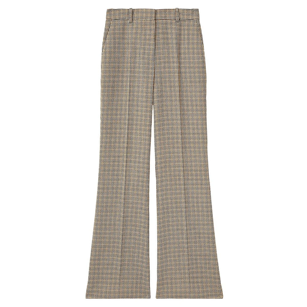 Vida Wide-Leg Houndstooth Check Wool Dress Pants