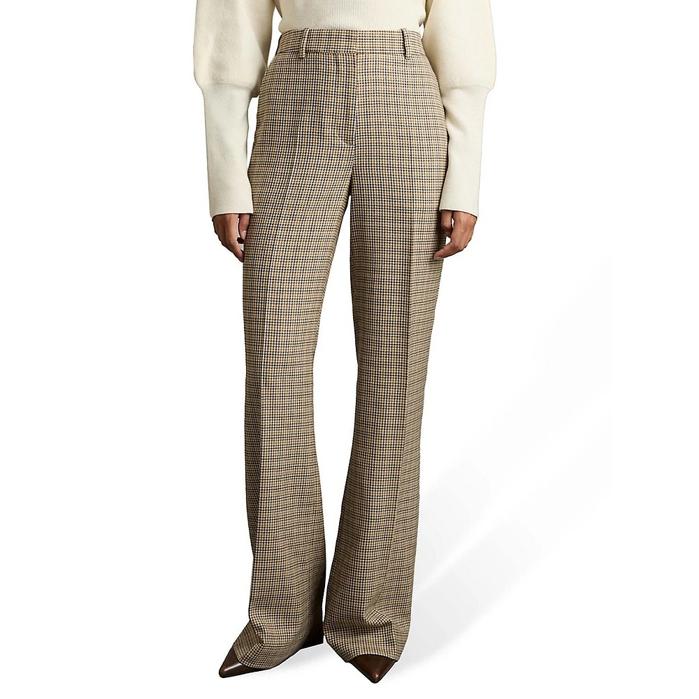 Vida Wide-Leg Houndstooth Check Wool Dress Pants