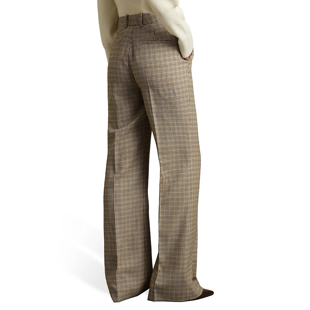 Vida Wide-Leg Houndstooth Check Wool Dress Pants